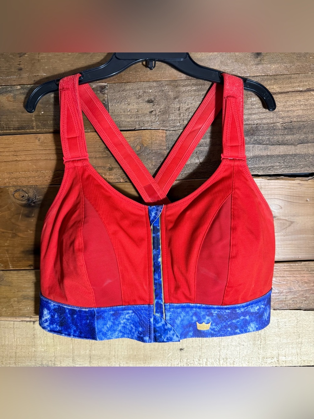 Shefit Luxe Ultimate Sport Bra Red Blue Gold Zipper Pad Zip Front High Impact